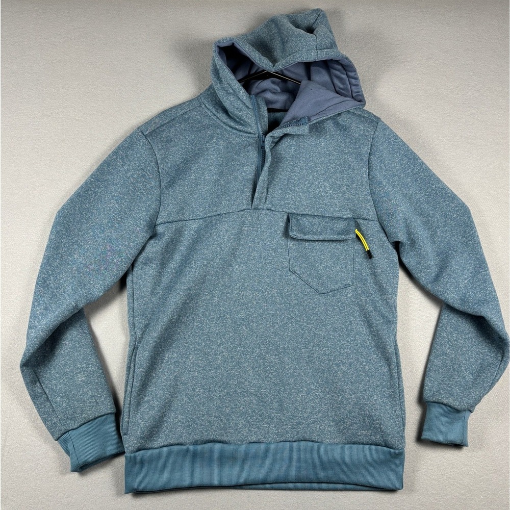 Hudson & Barrow 1/4 Zip Pullover Hoodie Chest Pocket Medium Blue Heather